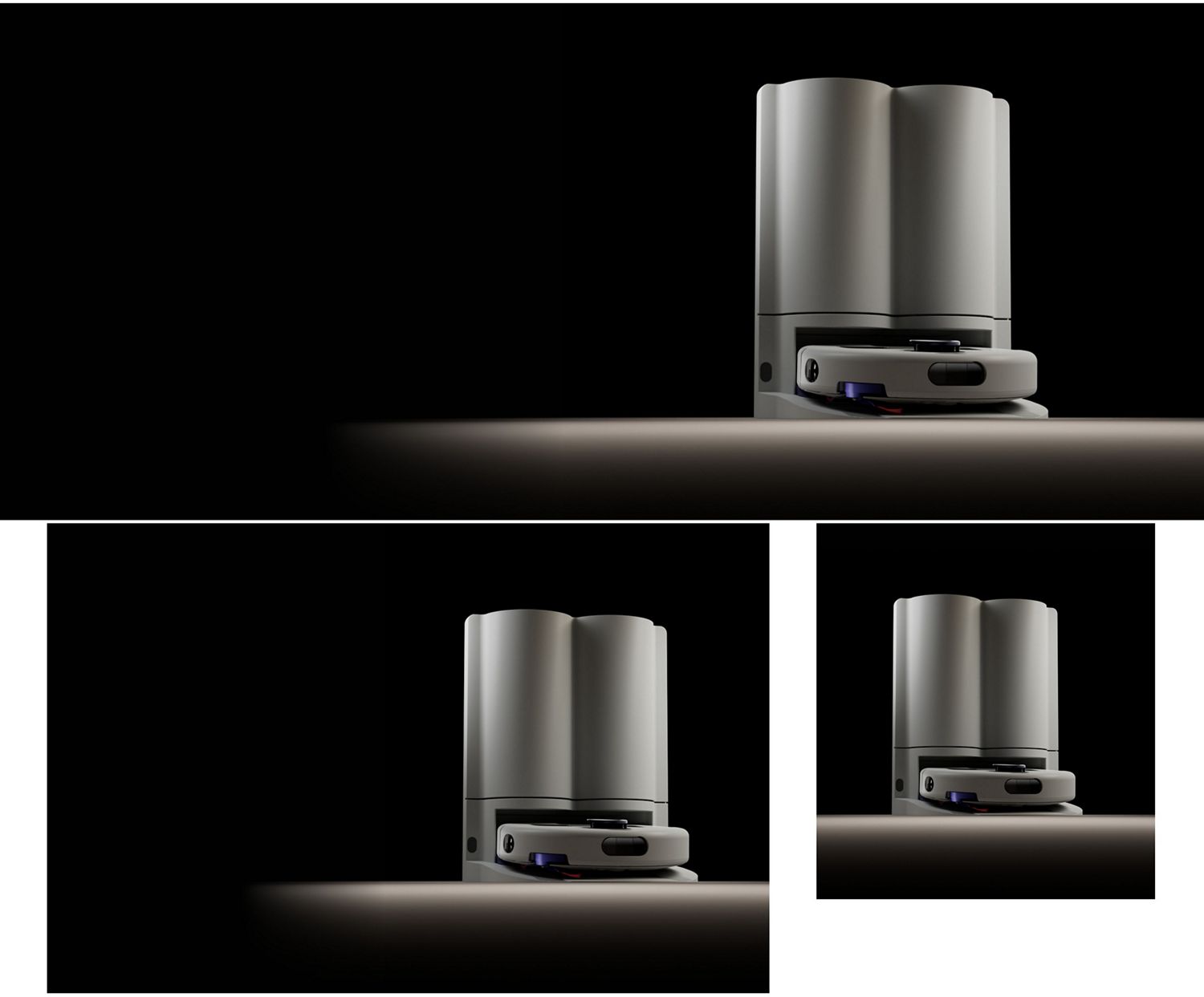 自動ゴミ収集式の充電ドックに置かれたDyson R2 Nurovi™ Wash+Dryロボット掃除機。