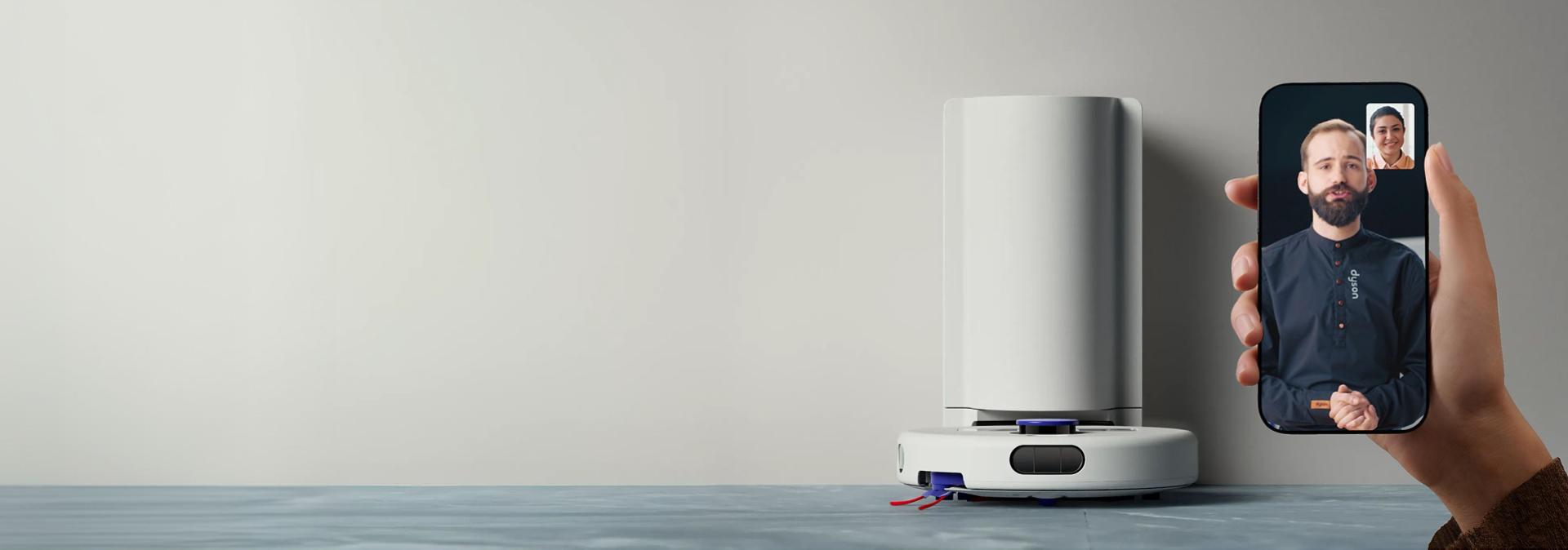 A Dyson robot expert guides a new robot owner through setting up their machine.