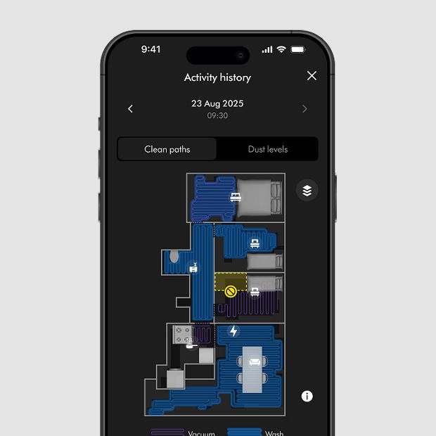 A previous clean is shown on the MyDyson app.
