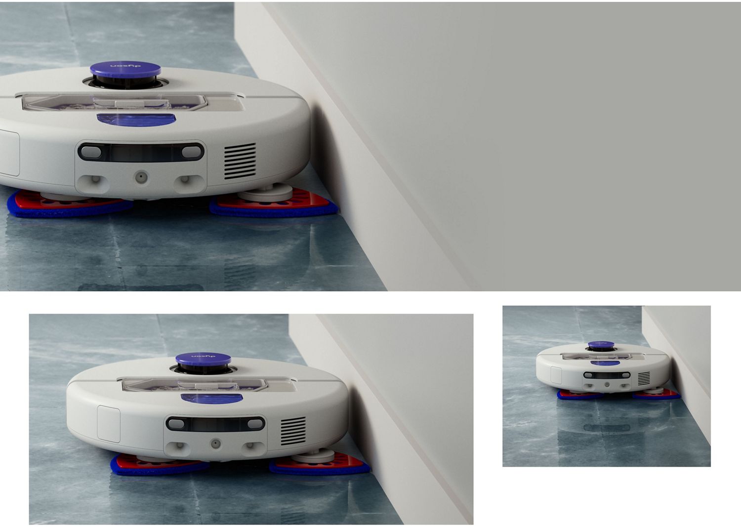Dyson R2 Nurovi Wash+Dry robot vacuum cleaner cleans up to the edge of a floor.