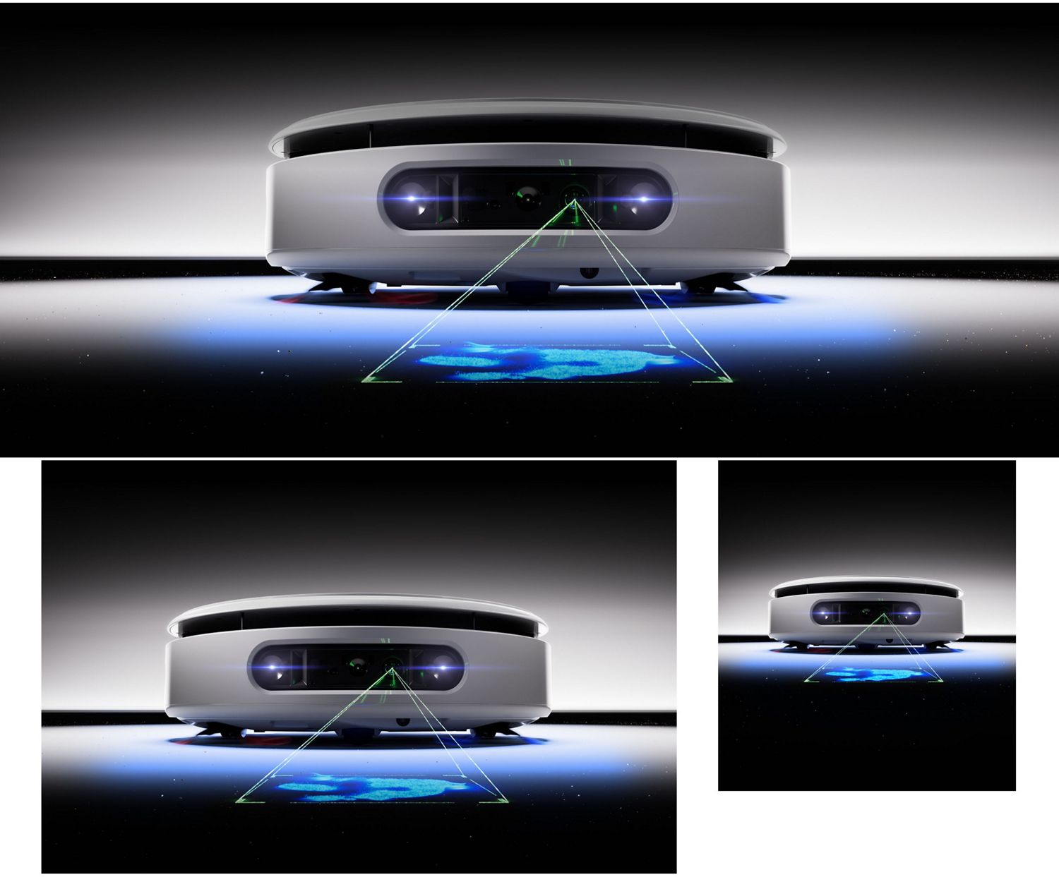 Dyson R3 Nurovi Spot+Scrub UV robot vacuum detects and analyzes a stain.