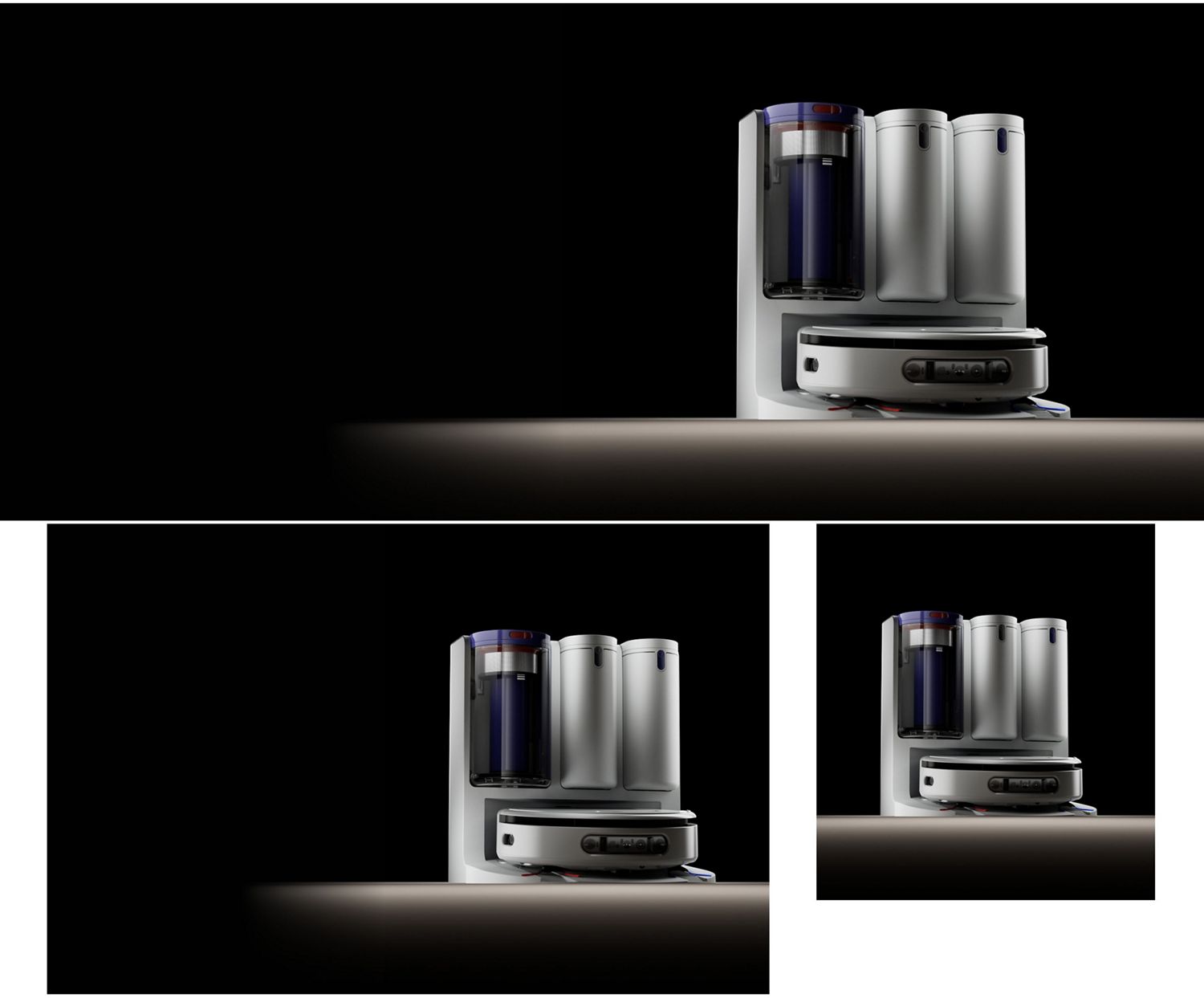 Dyson R3 Nurovi Spot+Scrub UV robot vacuum in its dock.