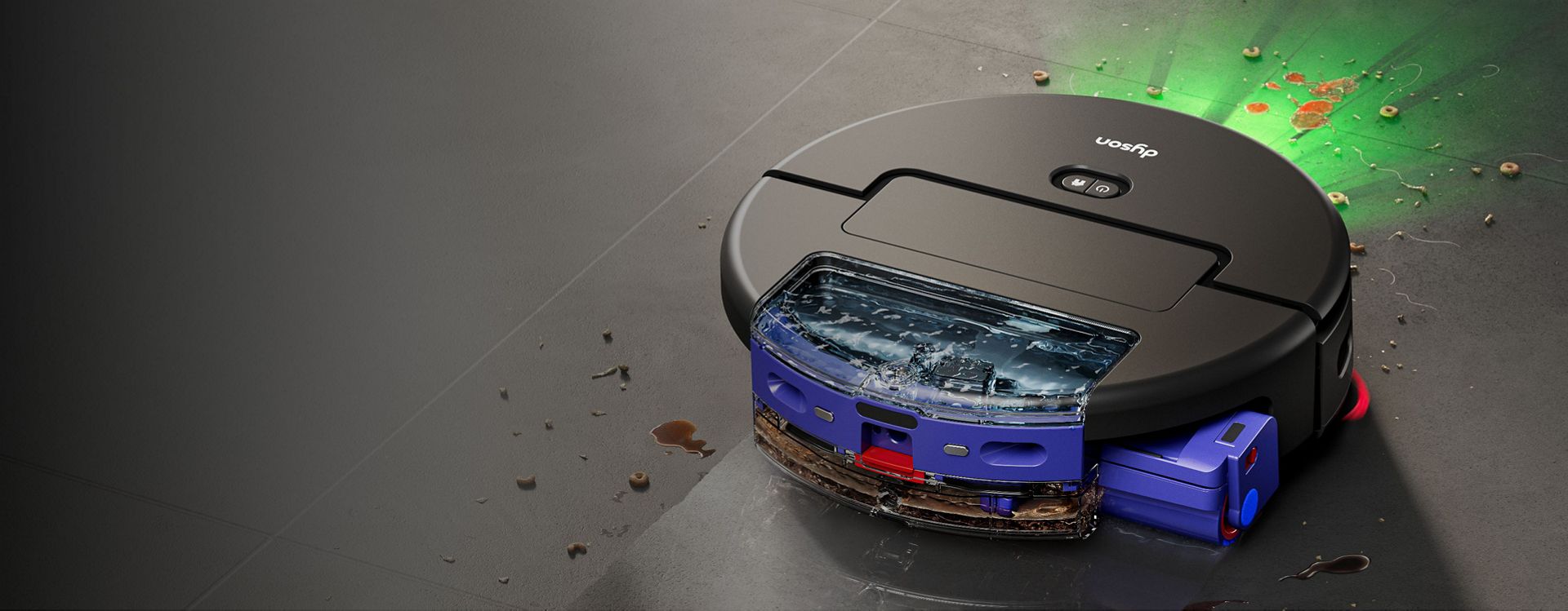 The Dyson Spot+Scrub Ai robot vacuum detects and cleans spills and stains on a hard floor with advanced Ai.