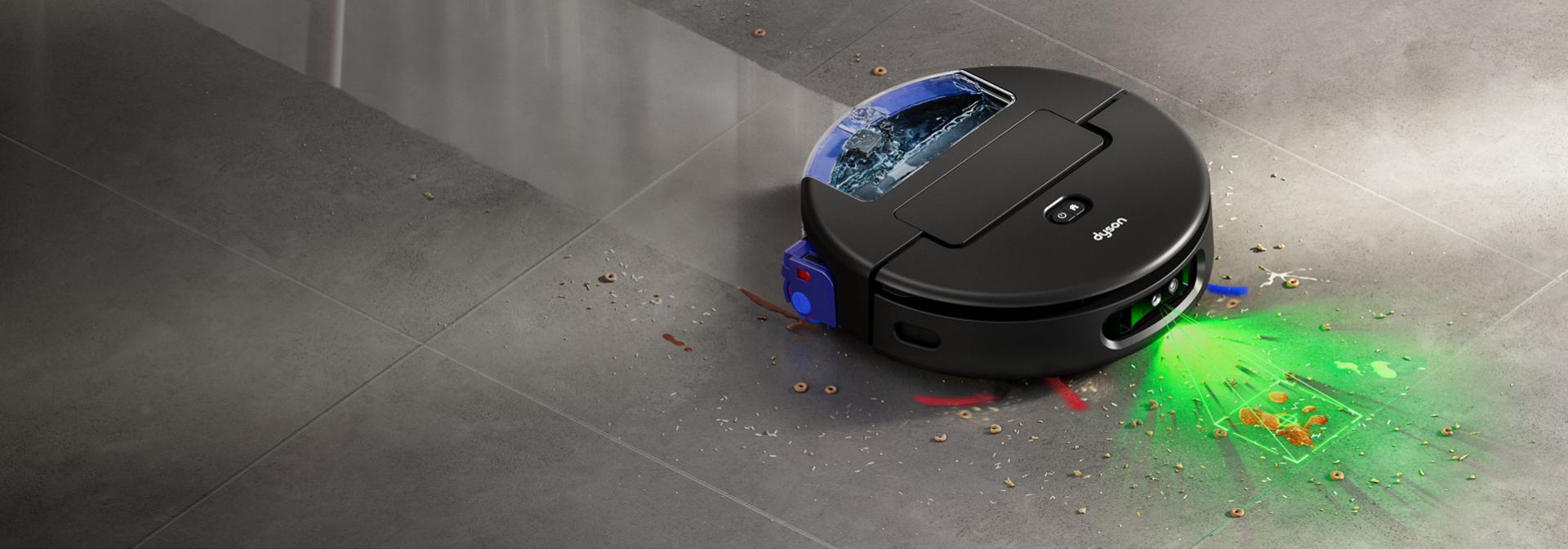 The Dyson Spot+Scrub Ai robot vacuum detects and identifies a spill using Ai.