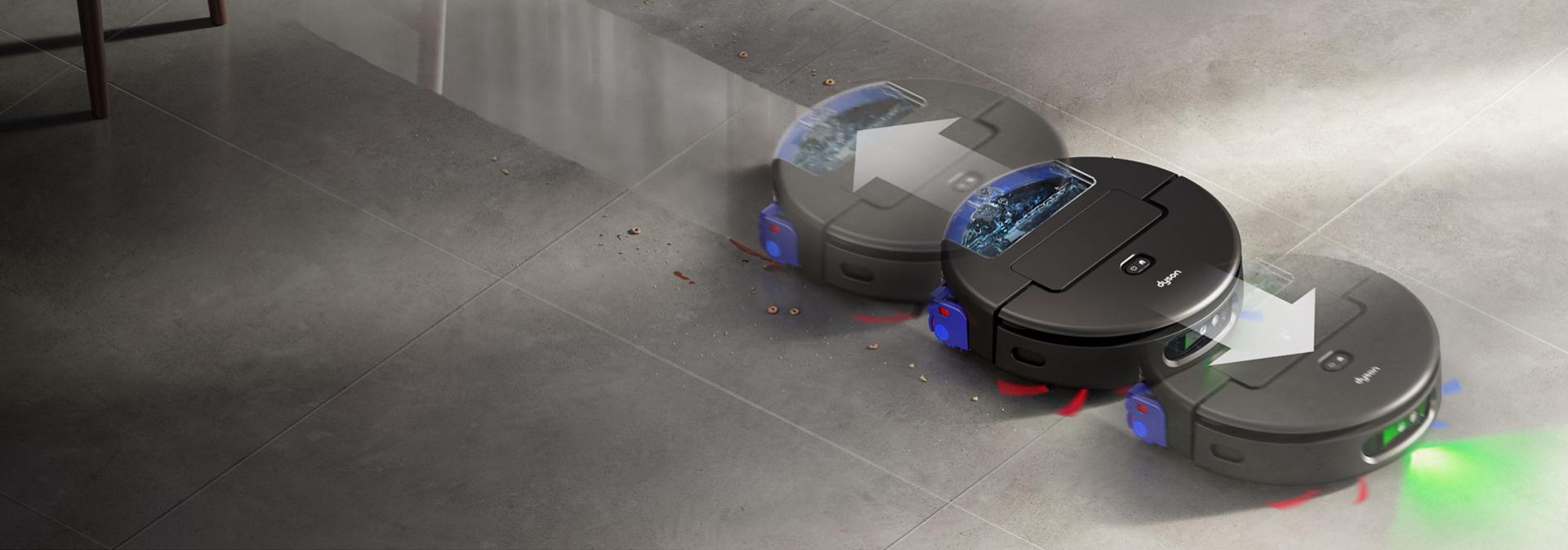 The Dyson Spot+Scrub Ai robot vacuum passes over a stubborn stain multiple times to ensure a complete clean.