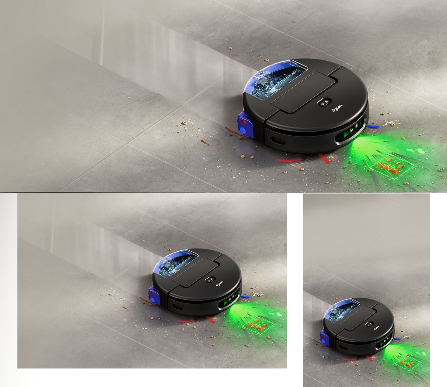 Spot+scrub Ai robot vacuuming highlighting debris 