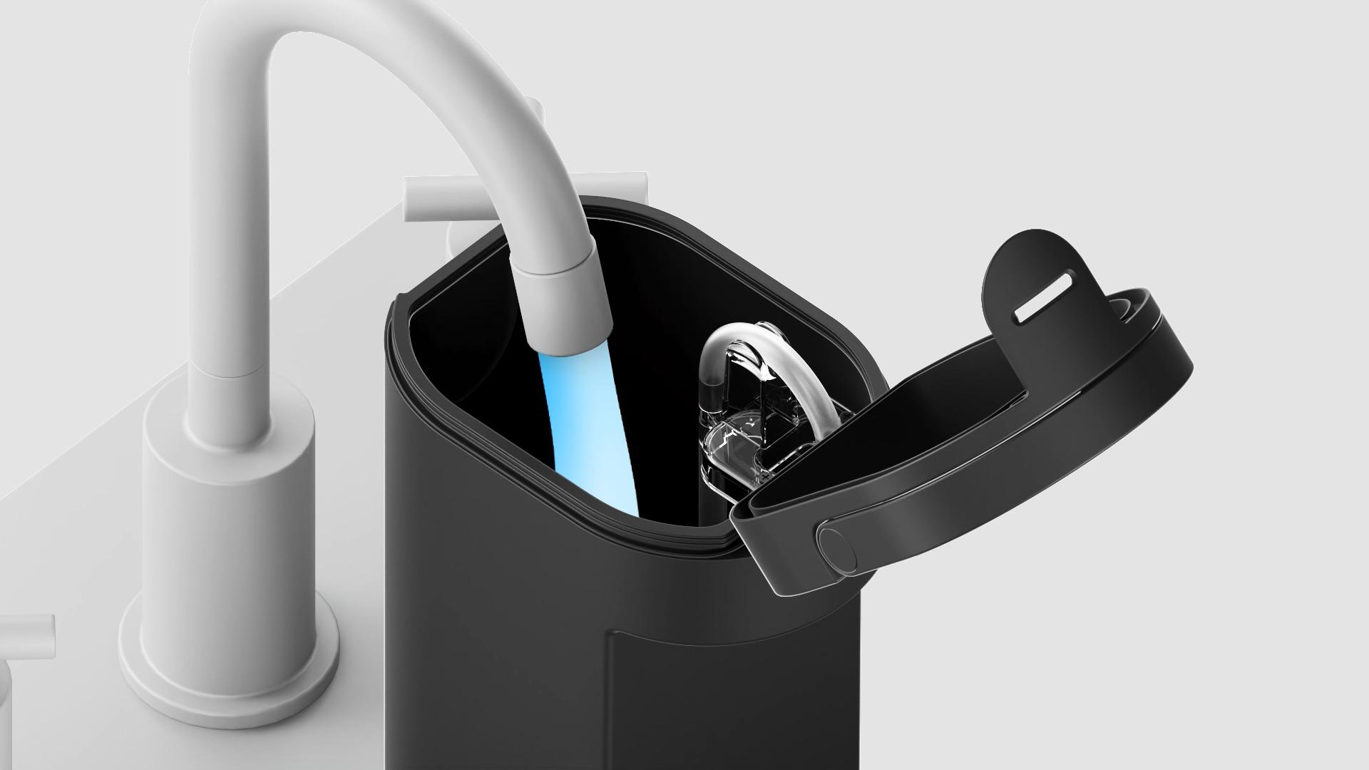 The Dyson Spot+Scrub Ai docking station’s clean water tank is filled with water.