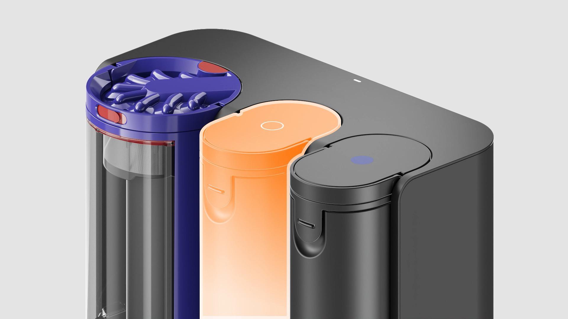 The Dyson Spot+Scrub Ai docking station’s full dirty water tank.