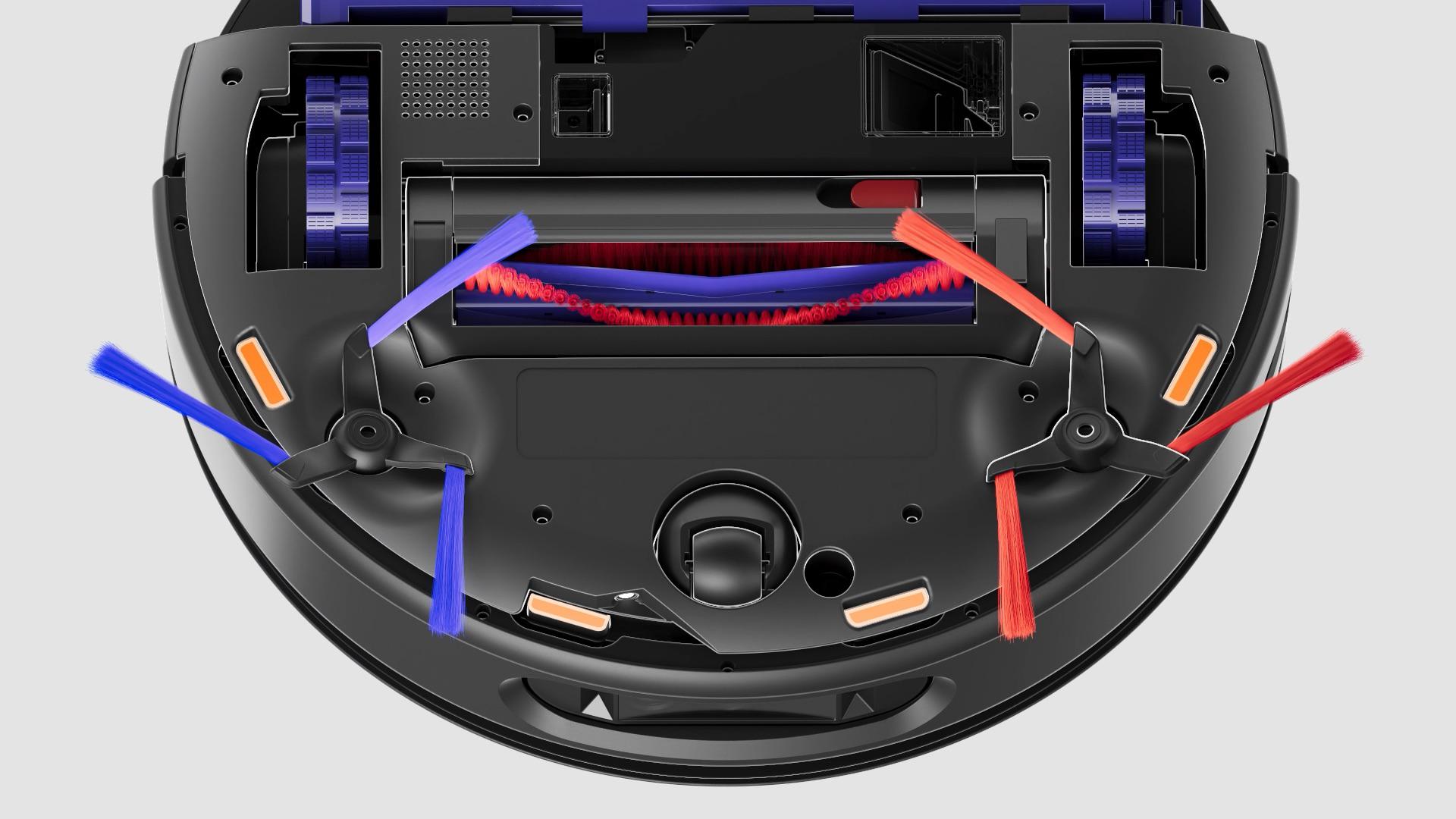 The Dyson Spot+Scrub Ai robot vacuum’s drop sensors highlighted.