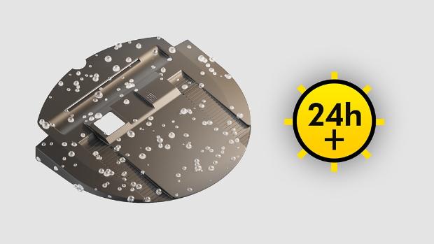 O pictogramă cu rampa stației de încărcare și „24 de ore”.