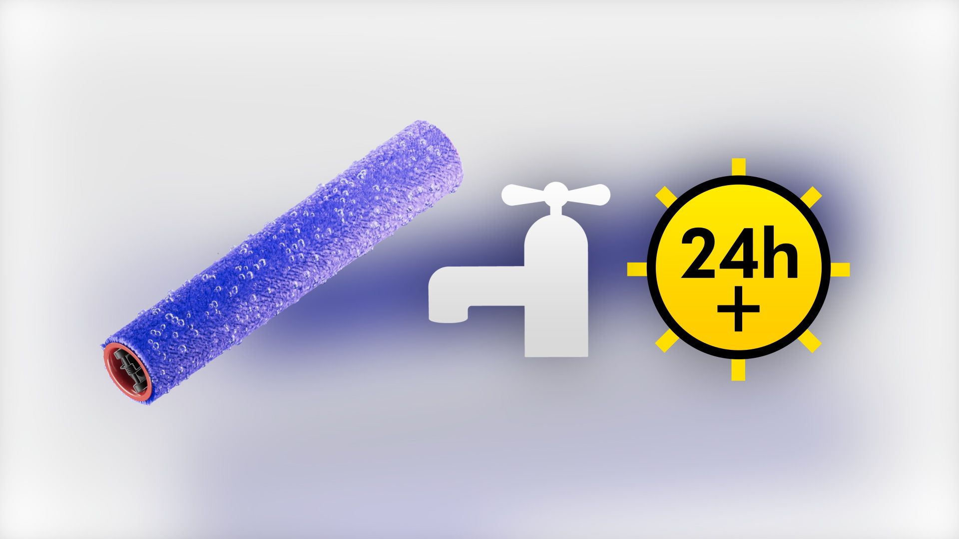 A tap and 24hr icon with the wet roller.