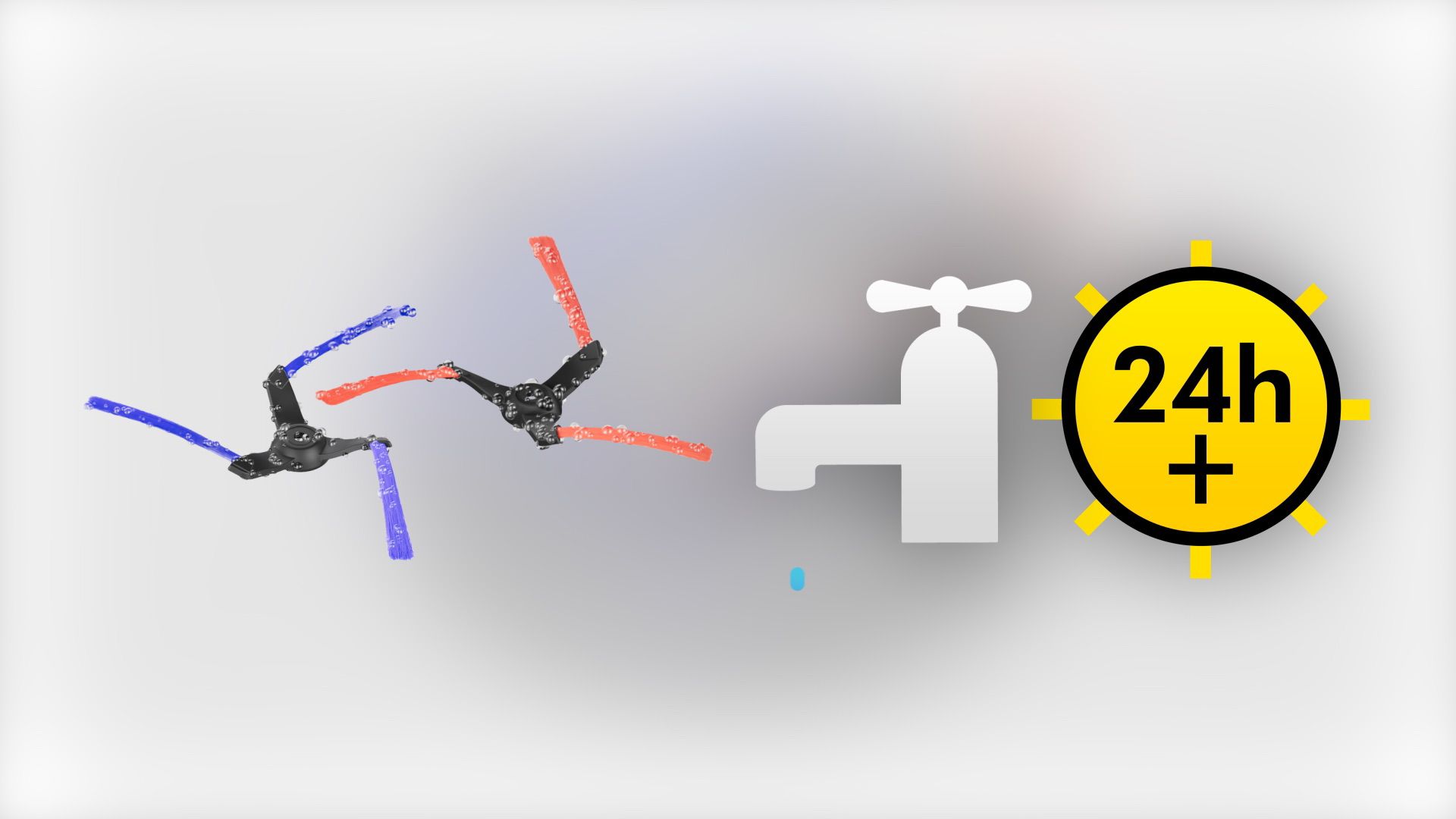 A tap and 24hr icon with the side sweepers.