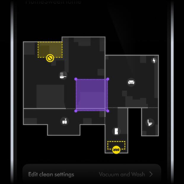 A cleaning zone to set a certain cleaning mode is set in the MyDyson app.MyDyson應用程式設定清潔區,以設定某種清潔模式。