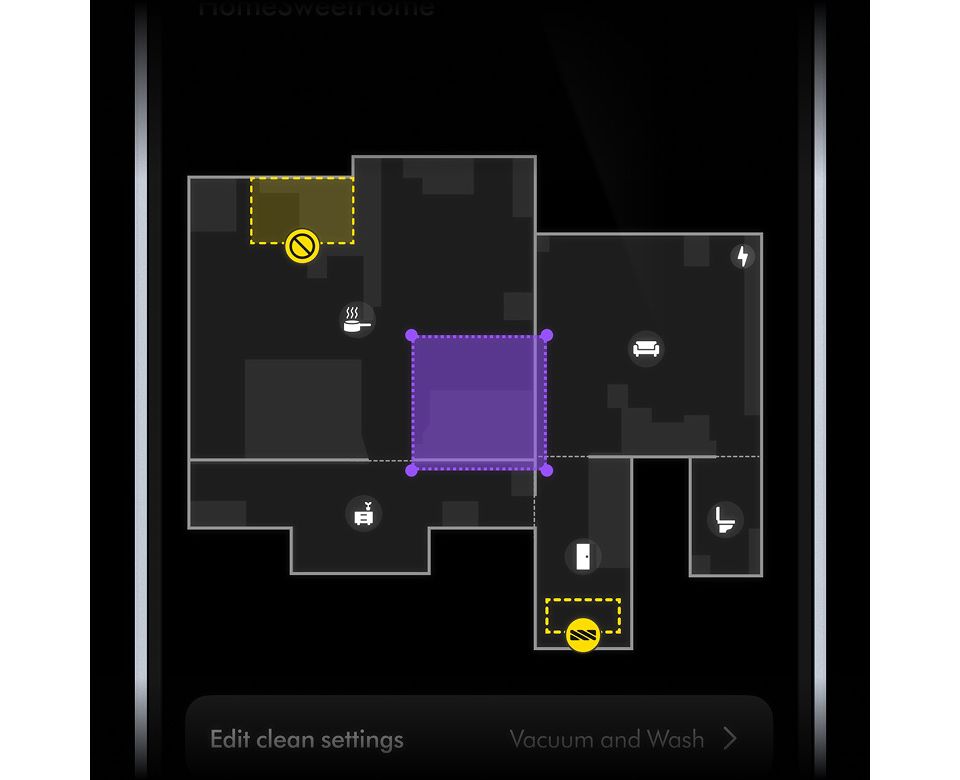En la aplicación MyDyson se establece una zona de limpieza para definir un modo de limpieza específica.