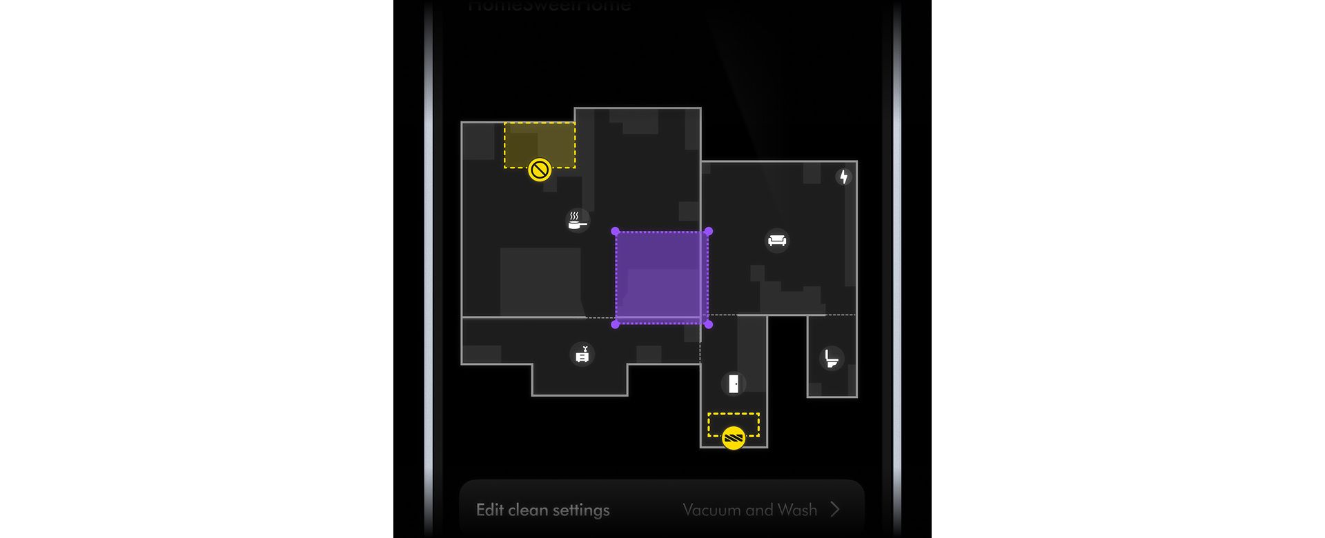 A cleaning zone to set a certain cleaning mode is set in the MyDyson app.