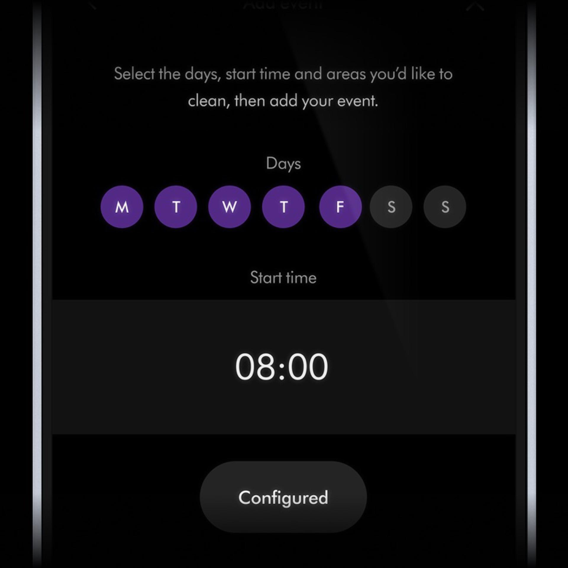A schedule is set up on the MyDyson app.