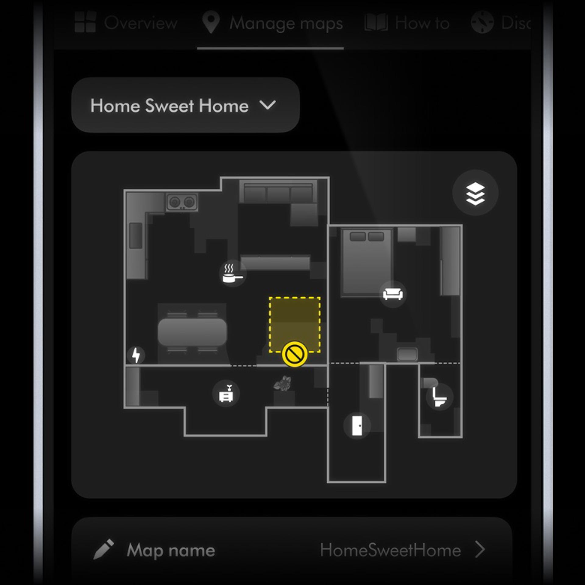 A floor plan of a home on the MyDyson app showing a zone with specific cleaning rules.