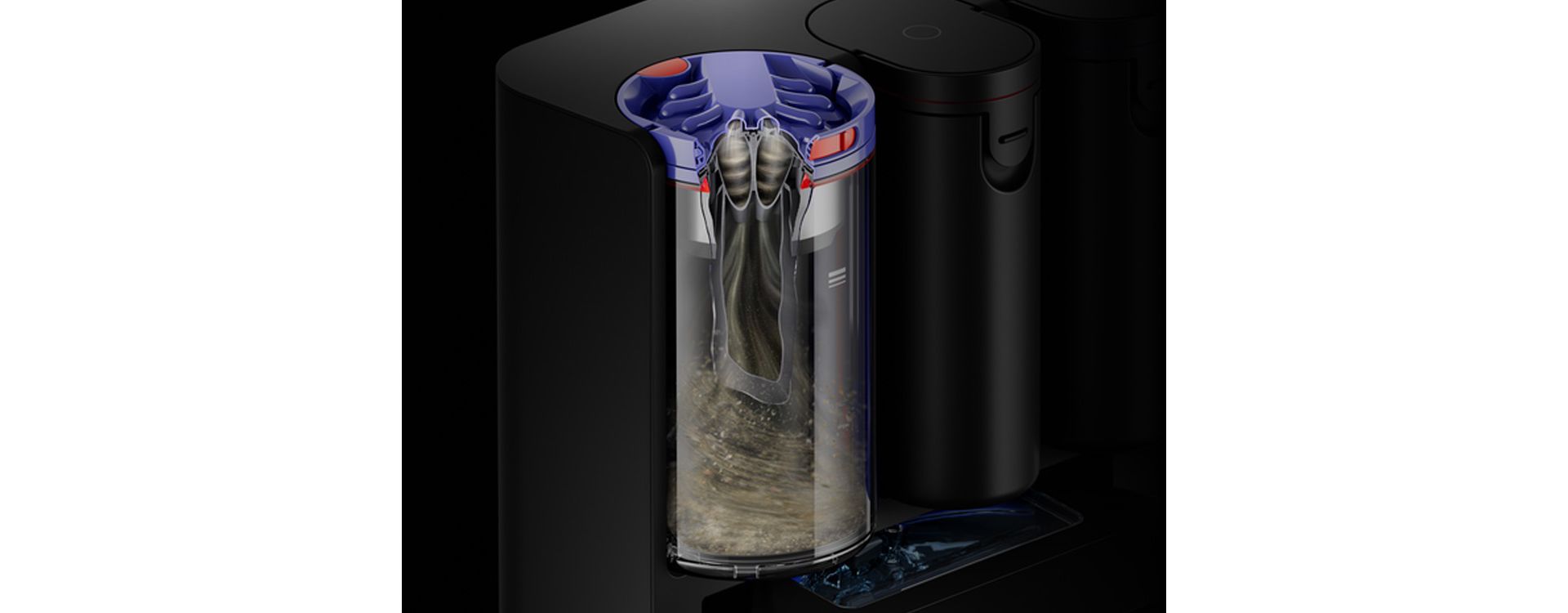 The Dyson Cyclonic dock storing dry debris.