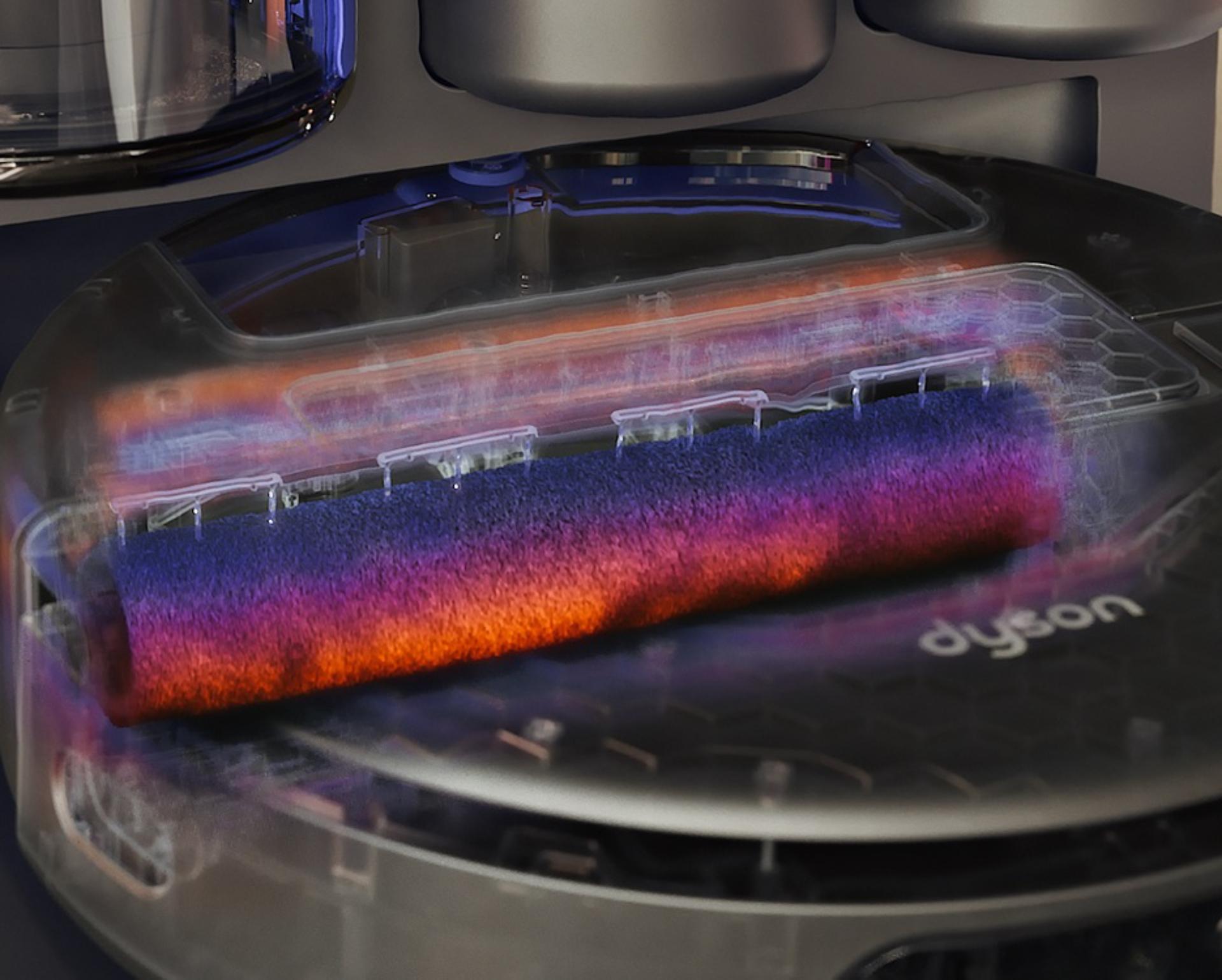 The Dyson Cyclonic dock cleans the roller with water heated to 60 degrees Celsius.