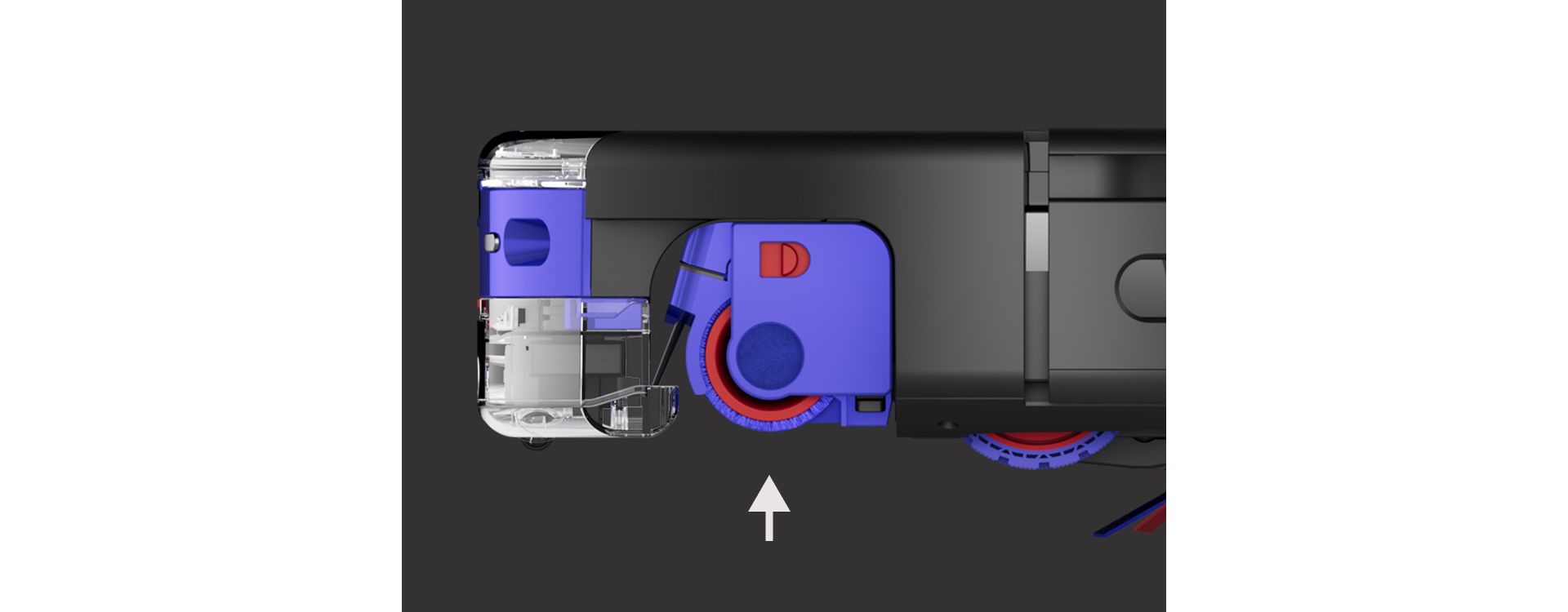 The wet roller on the Dyson Spot+Scrub Ai robot vacuum lifts up automatically to avoid being used on carpets.