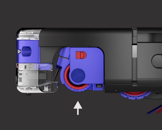 The wet roller on the Dyson Spot+Scrub Ai robot vacuum lifts up automatically to avoid being used on carpets.