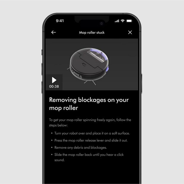 MyDyson 앱에서 제공하는 문제 해결 동영상 및 가이드.