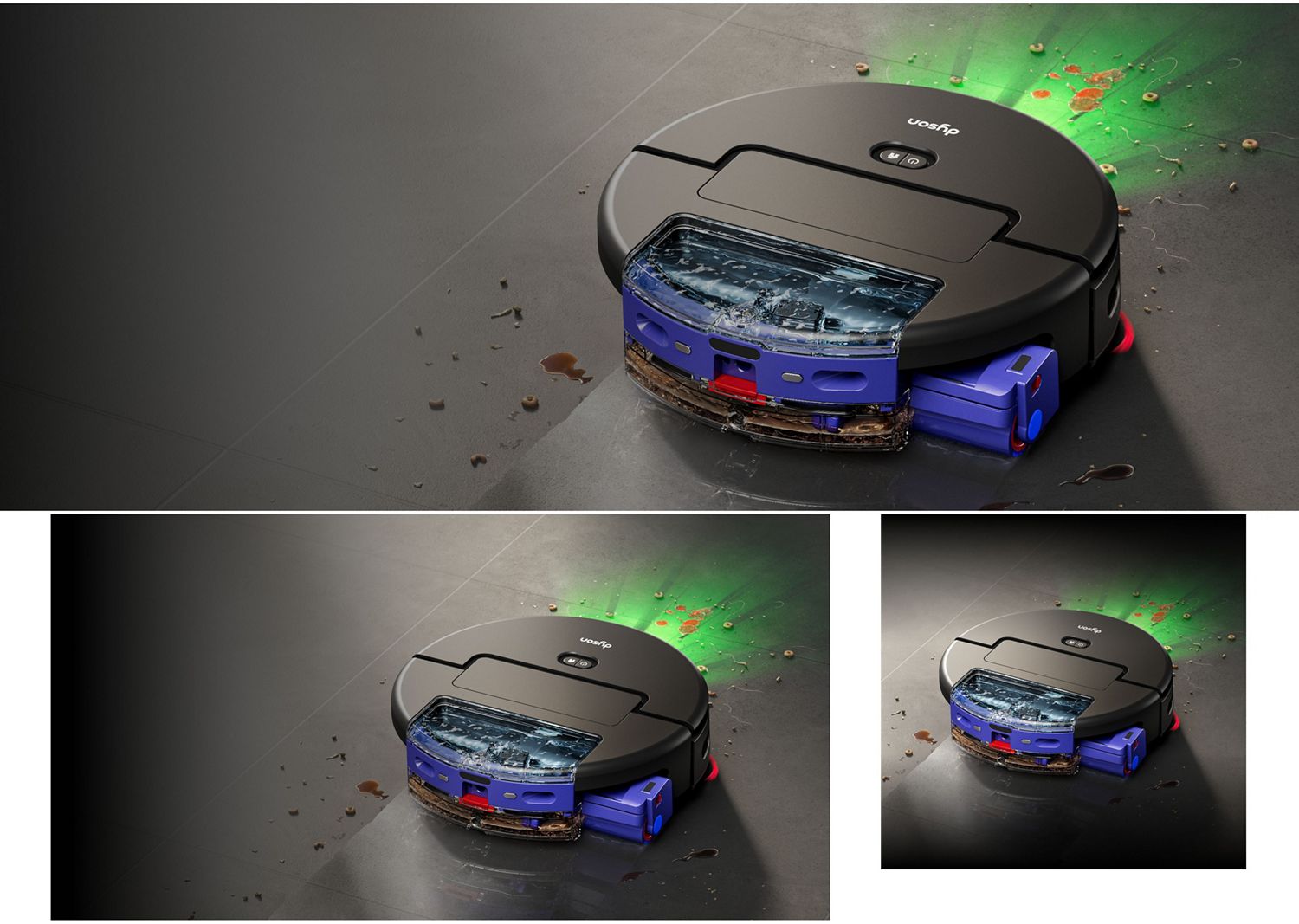 Dyson Spot+Scrub Ai rileva e pulisce macchie liquide e sporco secco su un pavimento con l’intelligenza artificiale avanzata.