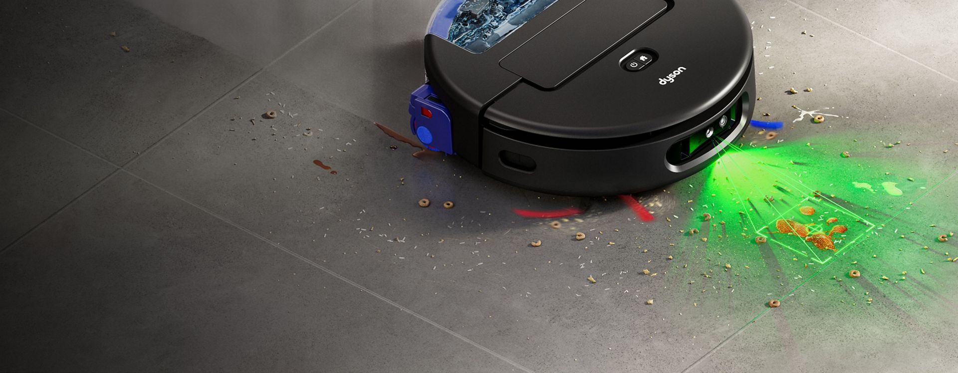 The Dyson Spot+Scrub Ai robot vacuum passes over a stubborn stain multiple times to ensure a complete clean.