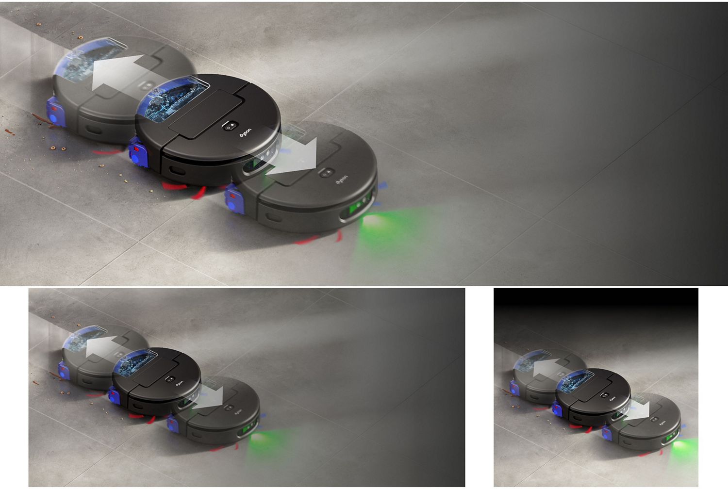 Il robot aspirapolvere Dyson Spot+Scrub Ai passa più volte su una macchia ostinata per garantire una pulizia completa.