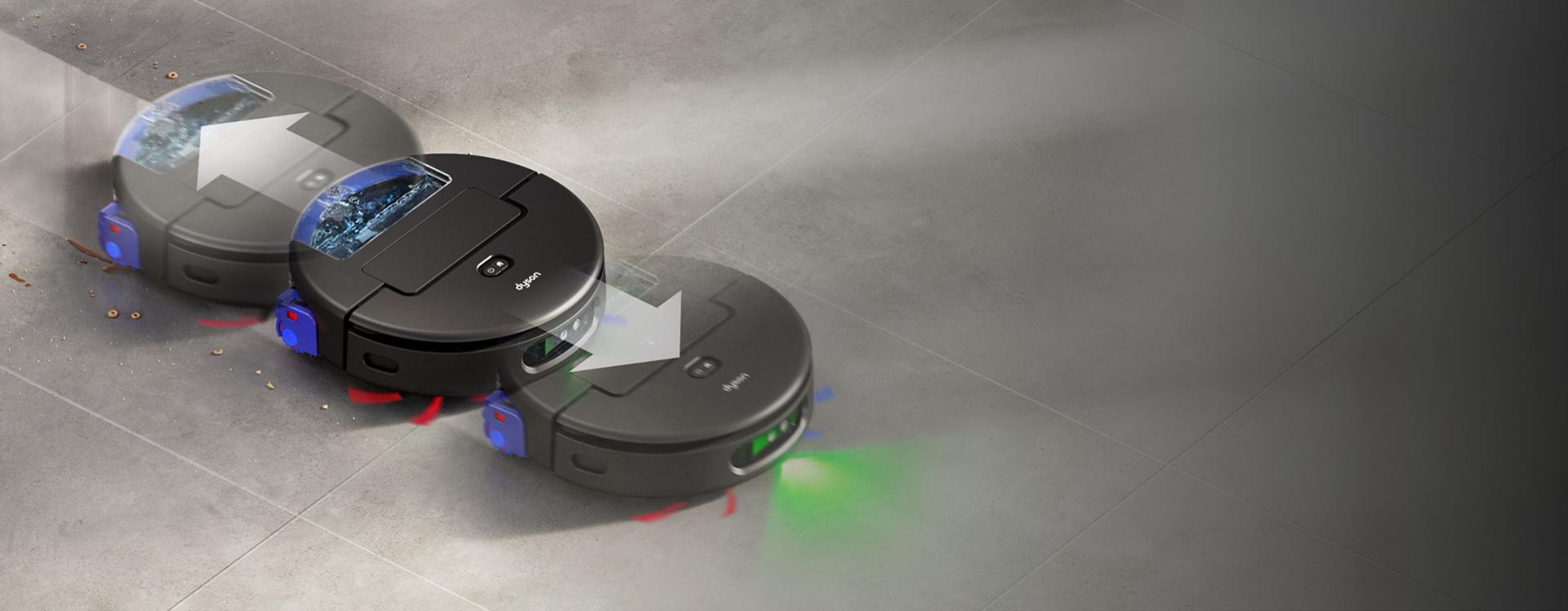 The Dyson Spot+Scrub Ai robot vacuum passes over a stubborn stain multiple times to ensure a complete clean.