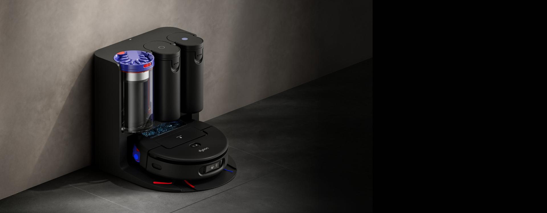 The Dyson hygienic Cyclonic dock for the Spot+Scrub Ai robot vacuum cleaner.