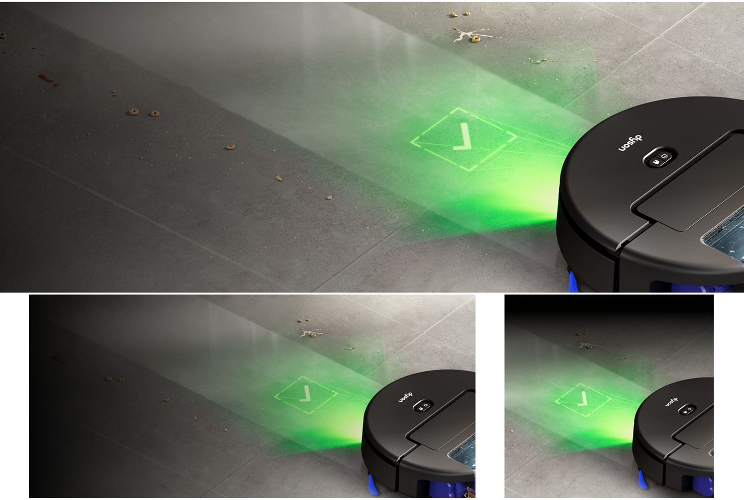 Il robot aspirapolvere Dyson Spot+Scrub Ai verifica che il pavimento sia completamente pulito prima di procedere.