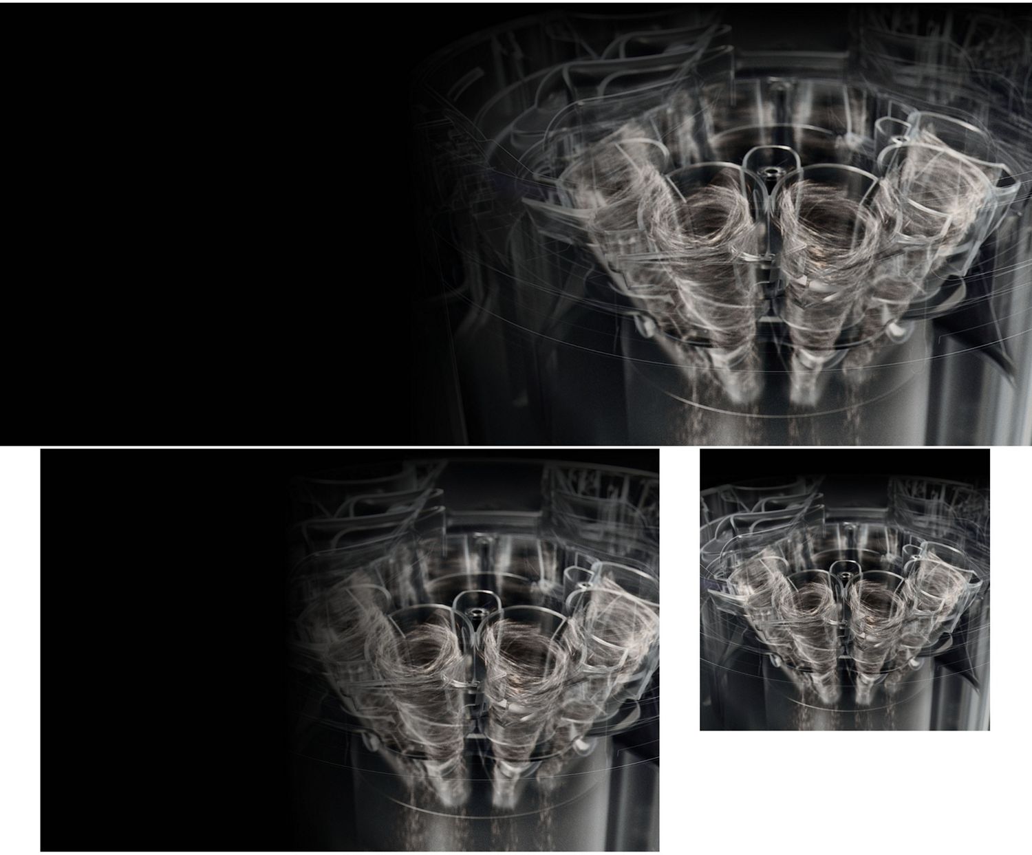 Cutaway showing the cyclones inside the Dyson Cyclonic dock.