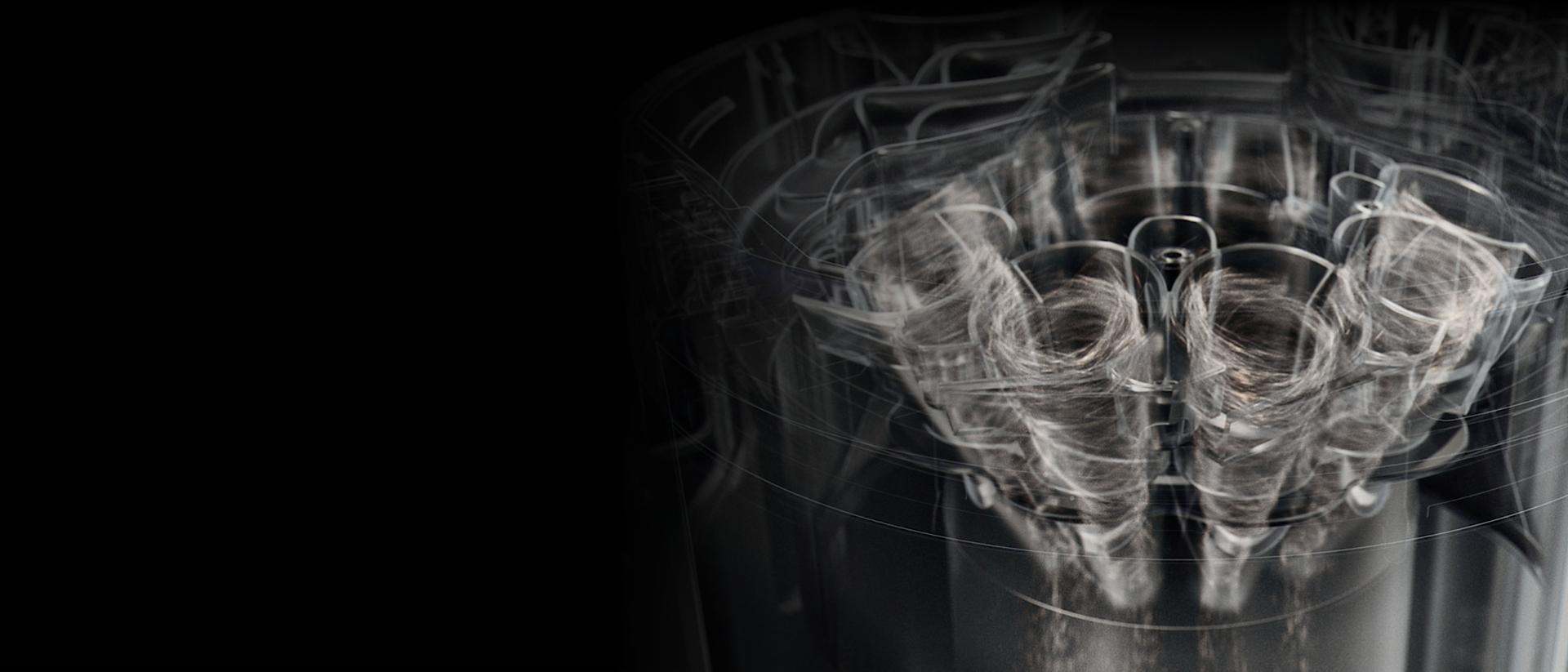 Cutaway showing the cyclones inside the Dyson Cyclonic dock.