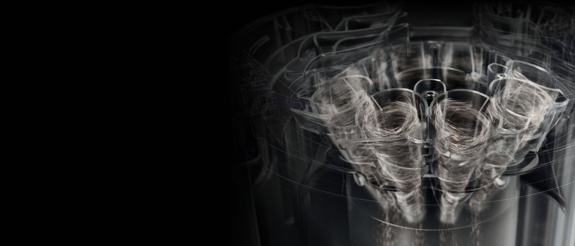 Cutaway showing the cyclones inside the Dyson Cyclonic dock.