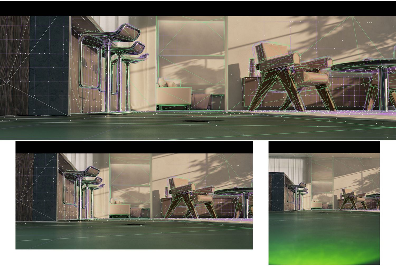 Representation of how the Dyson Spot+Scrub Ai wet and dry robot vacuum reveals hidden stains and identifies spills.