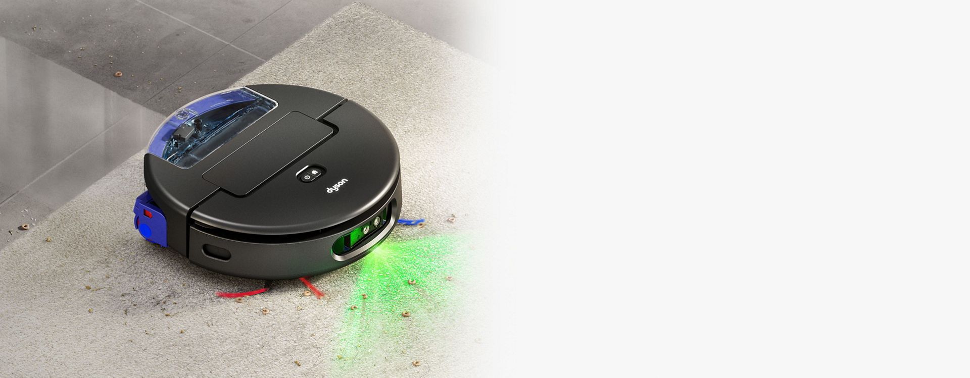 تتكيف المكنسة الروبوت Dyson Spot+Scrub Ai لتنظيف الأرضيات الصلبة والسجاد.