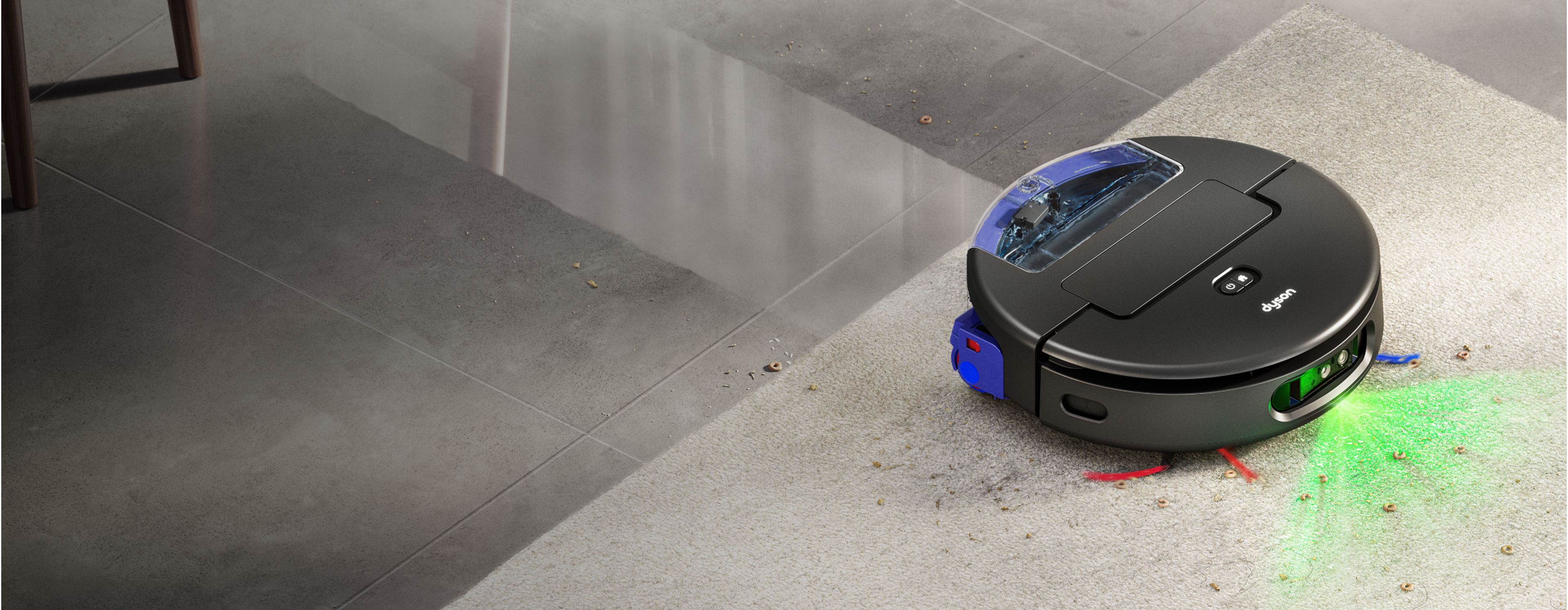El robot aspirador Dyson Spot+Scrub Ai se adapta para limpiar entre suelos duros y alfombras.
