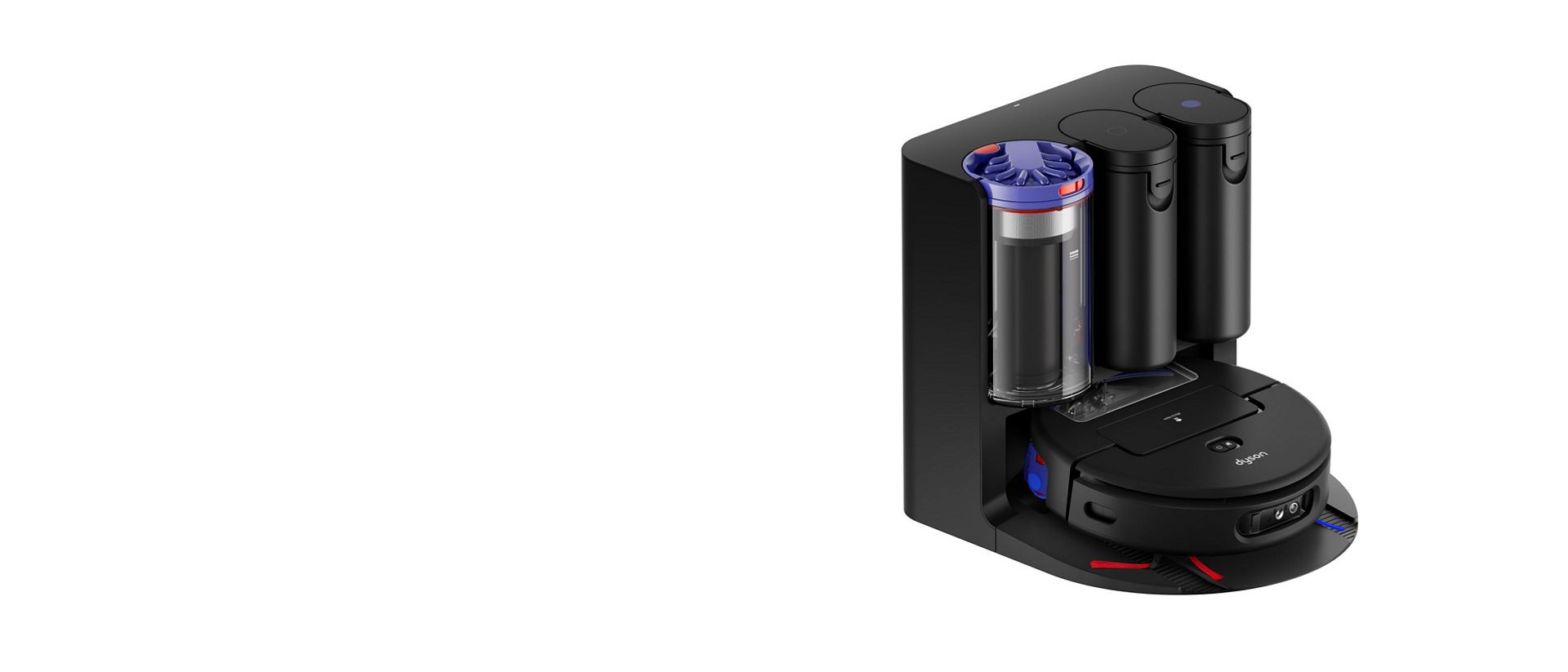 The Dyson Spot+Scrub Ai robot vacuum in its docking station.