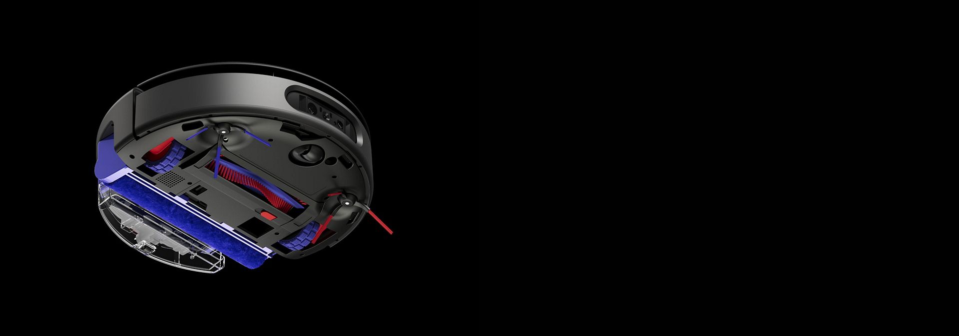 عرض الجانب السفلي للمكنسة الروبوت Dyson Spot+Scrub من الأسفل.