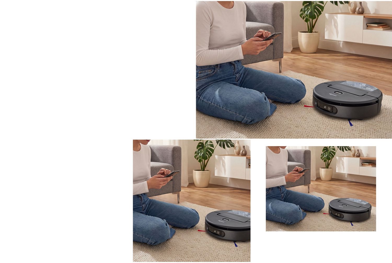 The owner of a Dyson Spot+Scrub Ai robot vacuum uses their phone to book the Dyson Concierge service.