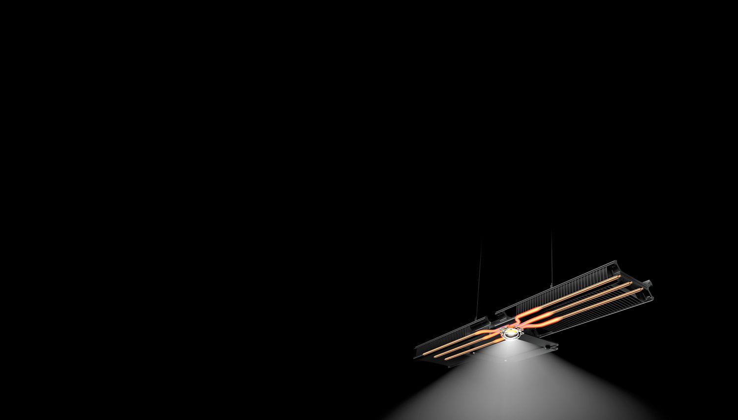 Detalle de lámpara Dyson Cu-Beam para mostrar la tecnología Heat Pipe