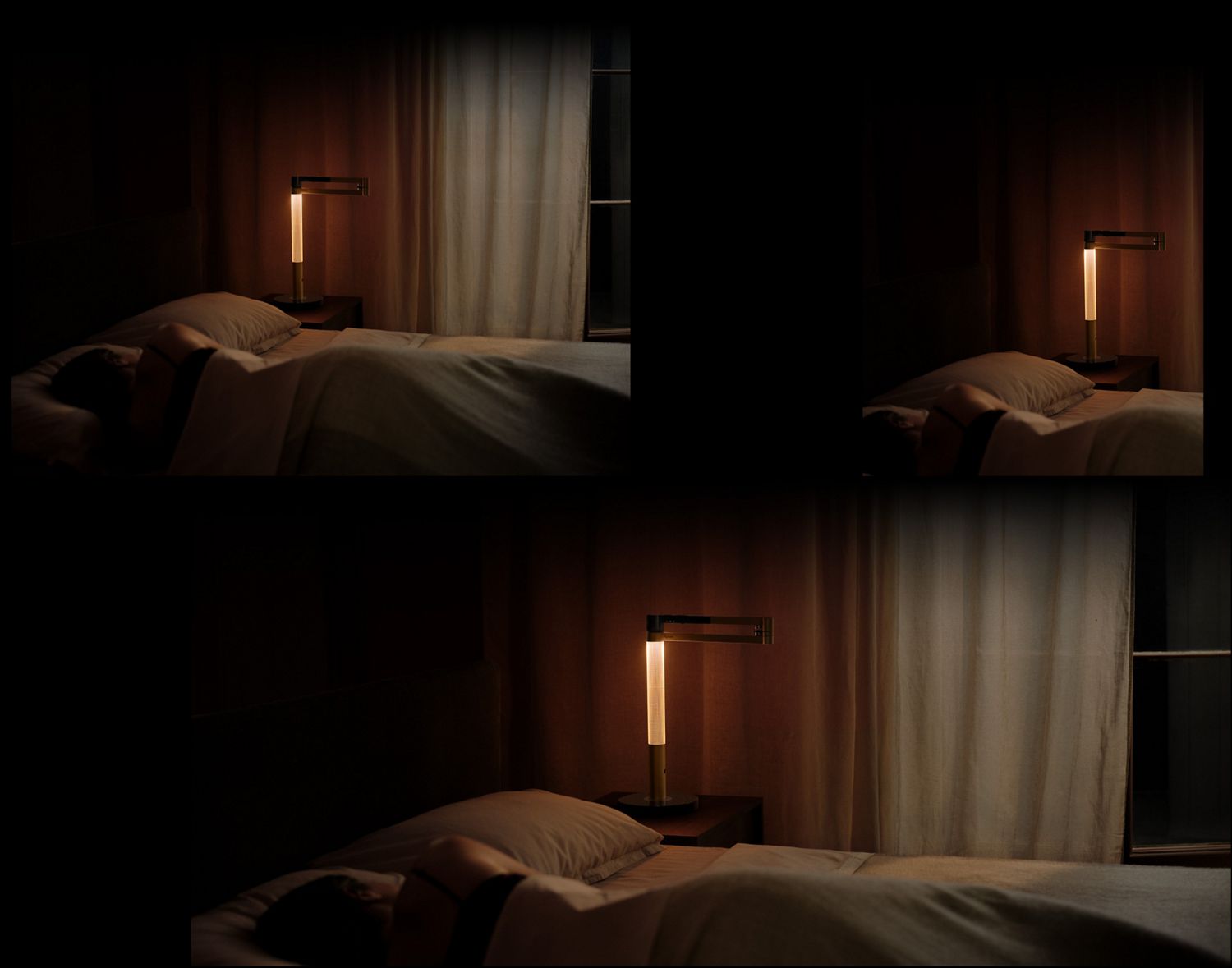 Ingegnere che lavora sotto la luce della lampada da tavolo Dyson Solarcycle Morph.