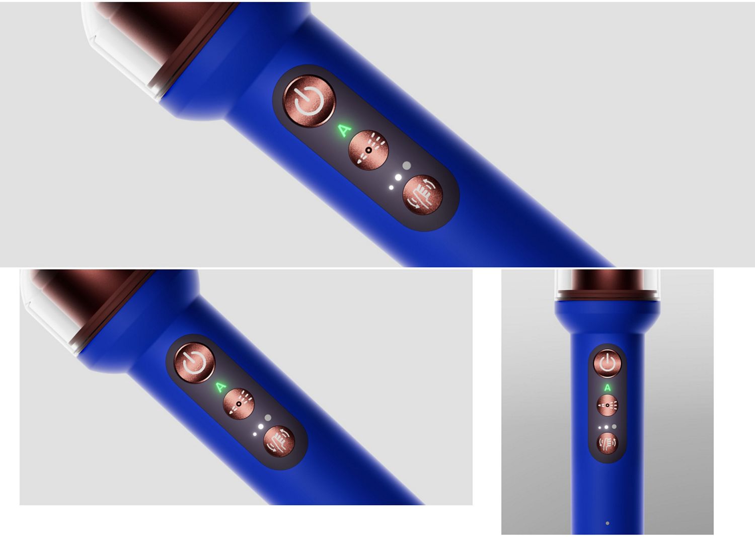 The buttons on the Dyson CameraJet toothbrush handle.