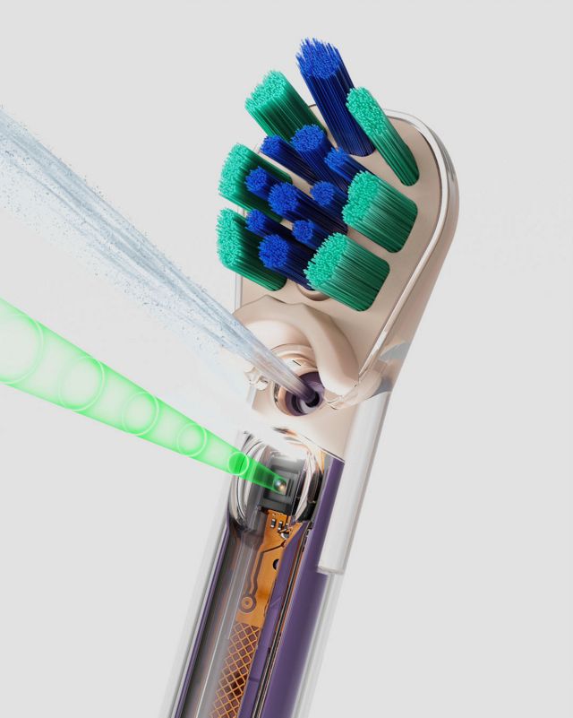 Dyson CameraJet toothbrush sprays a jet of water.