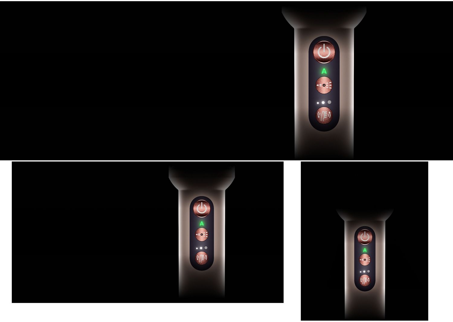 Power and control buttons on the Dyson CameraJet toothbrush.