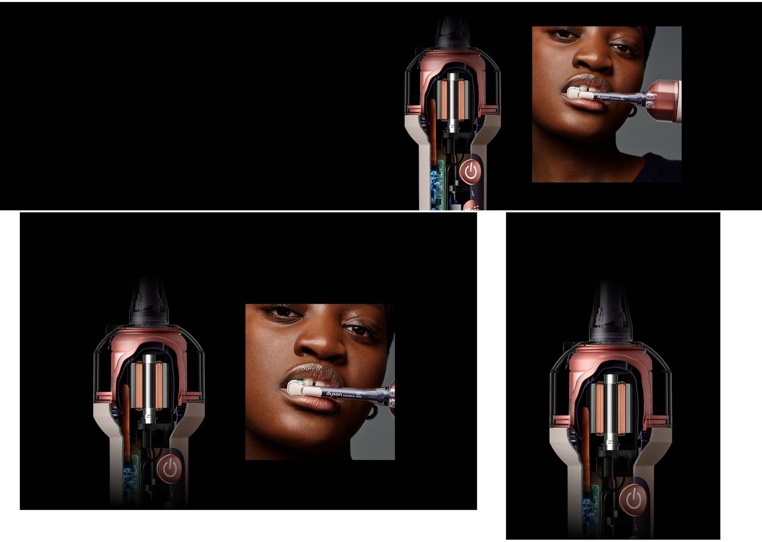 Cutaway showing the motor inside the Dyson CameraJet toothbrush.