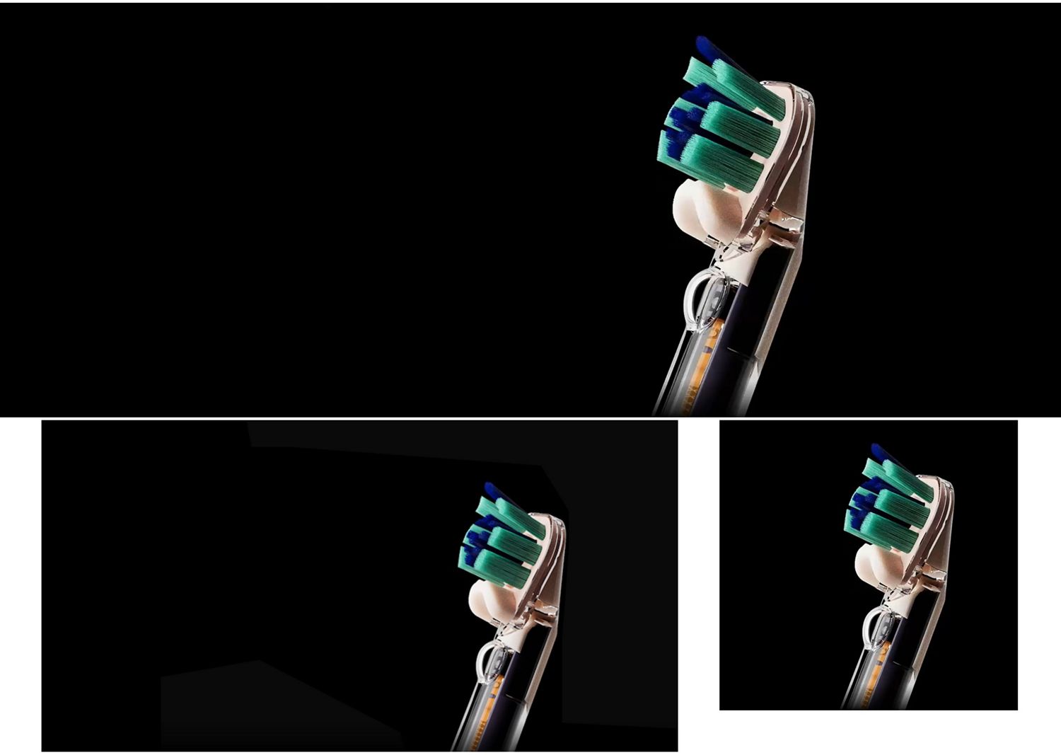 The brush head of the Dyson Camerajet toothbrush detects gaps and flosses automatically.
