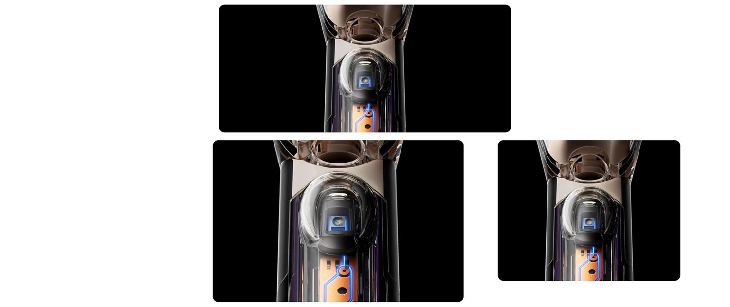 Close-up of an electric toothbrush handle showing an illuminated digital display and control buttons against a dark background.