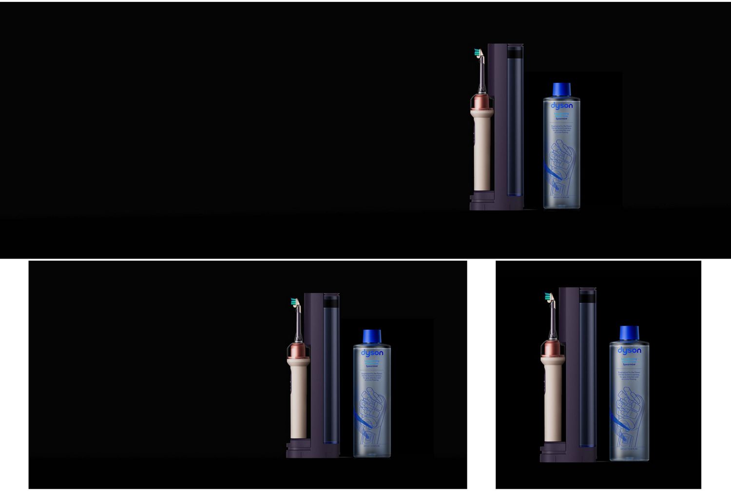 The Dyson CameraJet toothbrush, refill dock and Dyson mouth rinse.